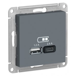 Розетка USB Systeme Electric AtlasDesign встраиваемая грифель USB-A/ Type-C (ATN000739)