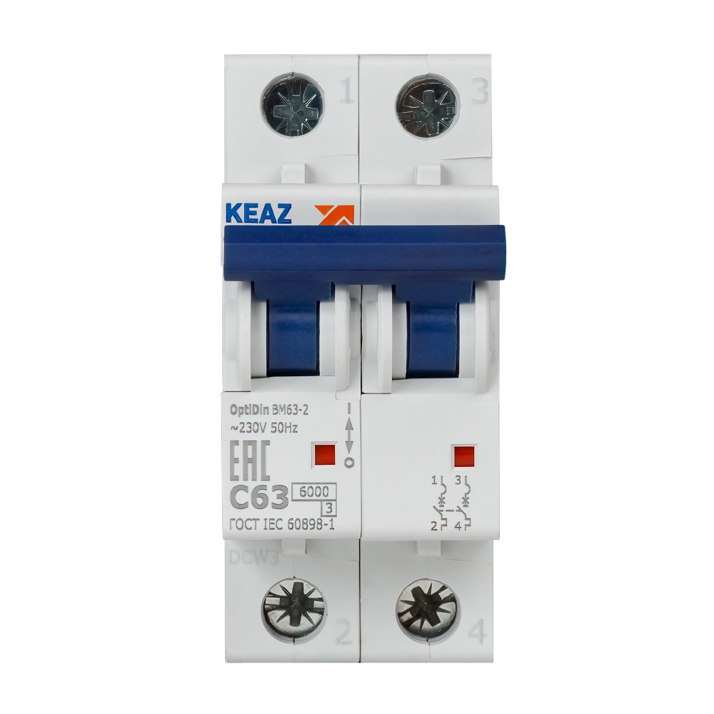 original-11532.jpg Автоматический выключатель модульный КЭАЗ OptiDin 2P 63А тип C 6 кА 220 В (260610) — изображение 1