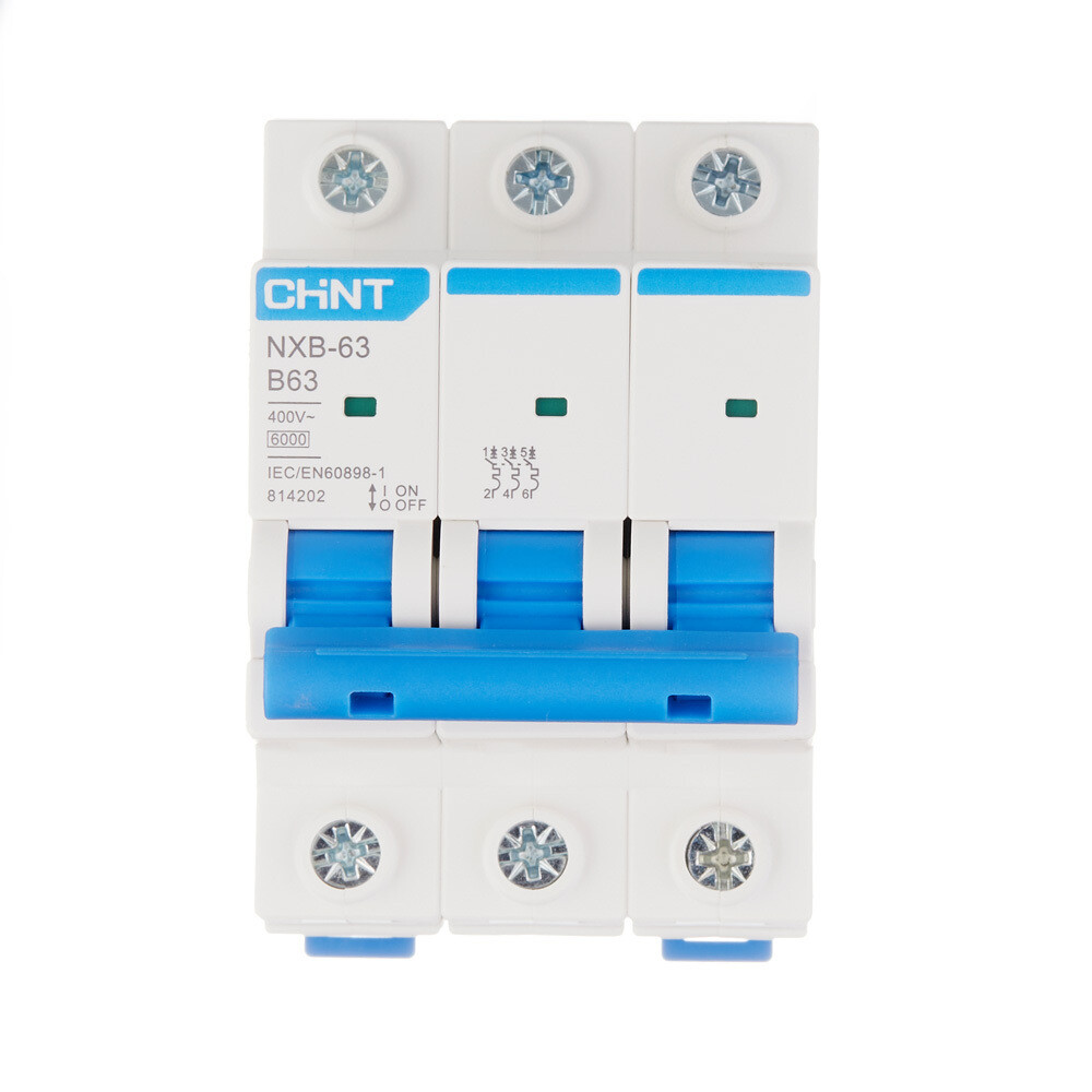 original-12241.jpg Автоматический выключатель модульный Chint NXB-63 3P 63А тип B 6 кА 400 В (814202) — изображение 1