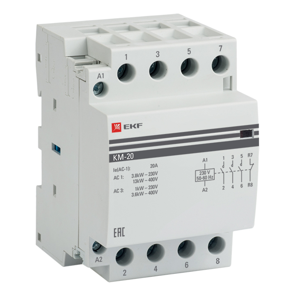 original-1316.jpg Контактор модульный EKF PROxima (km-3-20-31) 230-400 В 20 А тип AC 4Р — изображение 1