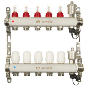 Коллекторная группа с расходомерами Ondo 1 ВР(г) х 5 выходов 3/4 НР(ш) ЕК х 1 ВР(г)
