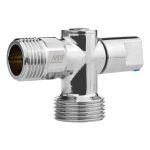 Кран шаровой латунный MPF 1/2 НР(ш) х 3/4 НР(ш) к бытовой технике хром мини с отражателем угловой ГОСТ Р 59553-2021 (ИС.081201)