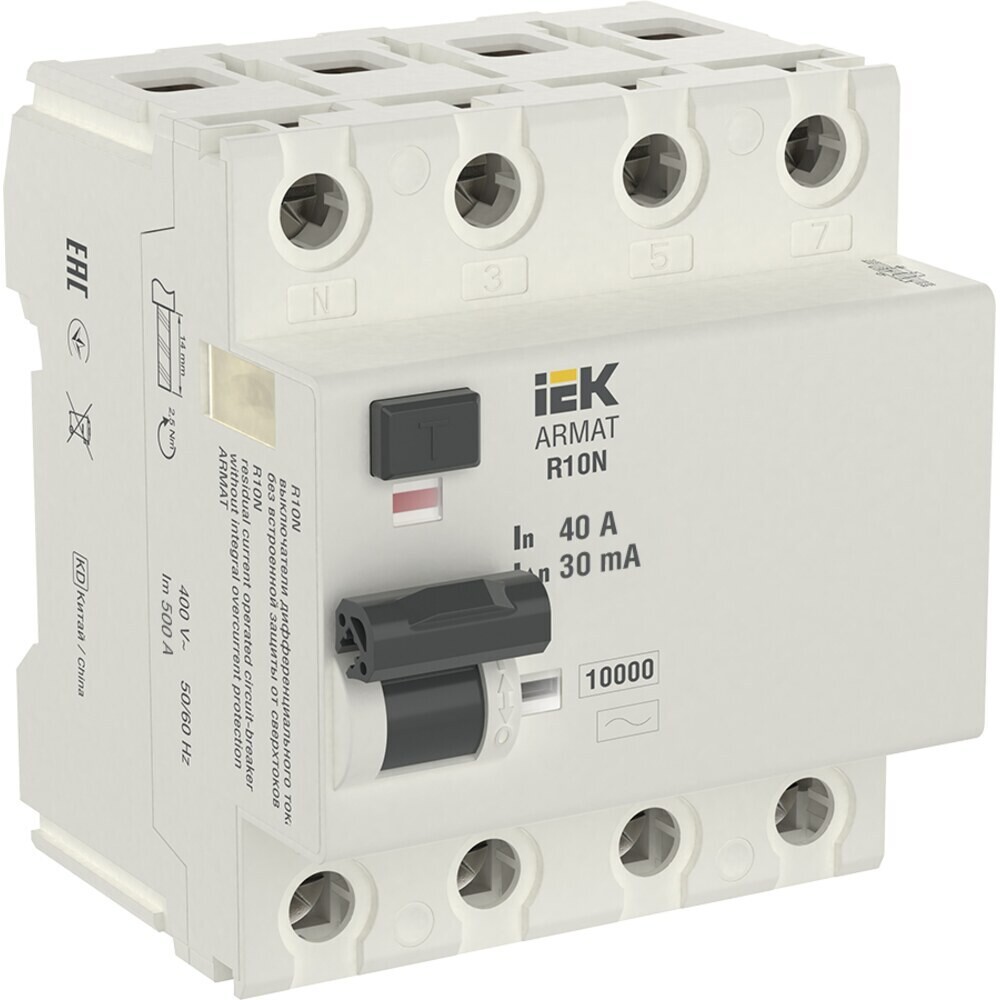 original-16234.jpg УЗО IEK Armat R10N 40А 4P тип AC 30 мА 10 кА (AR-R10N-4-040C030) — изображение 1