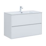 Тумба под раковину Lavelly Cube 100 см подвесная белый глянец (00316670)