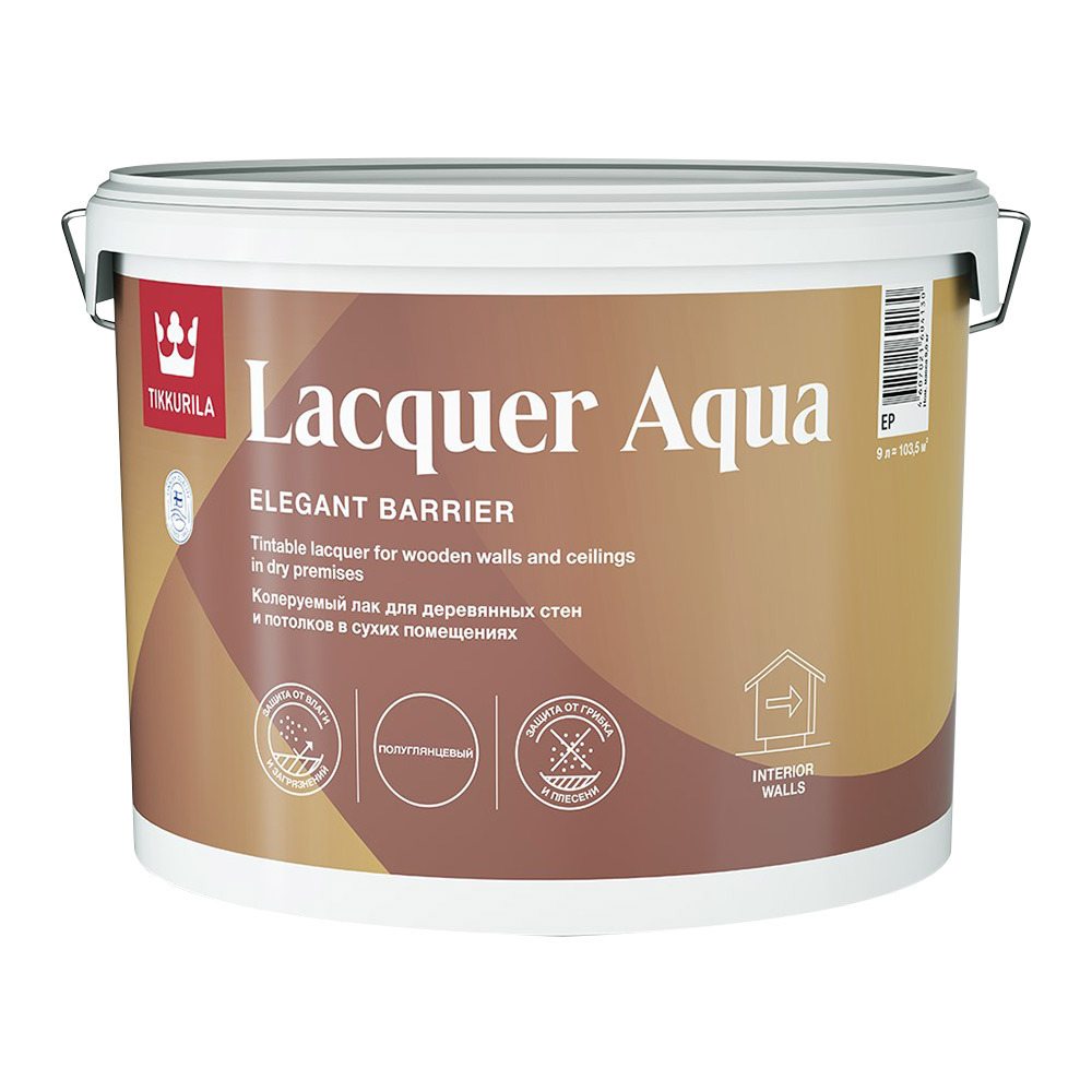 original-17739.jpg Лак акриловый Tikkurila/Tikkivala Lacquer Aqua основа ЕР бесцветный 9 л полуглянцевый — изображение 1