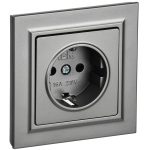 Розетка IEK Brite РСР14-1-0-БрС встраиваемая сталь со шторками (BR-R14-16-K46-F)