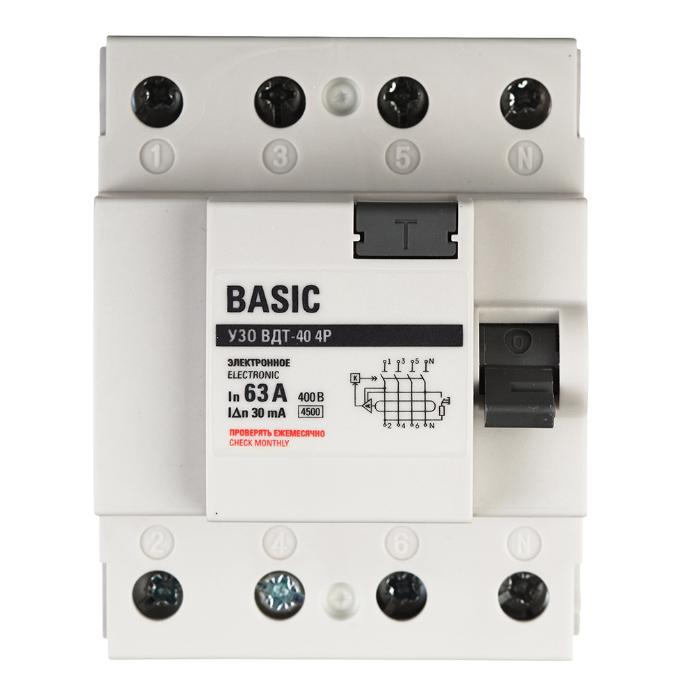original-18100.jpg УЗО EKF Basic ВДТ-40 63А 3P+N тип AC 30 мА 4,5 кА (elcb-4-63-30e-sim) — изображение 1