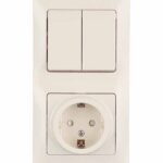 Блок выключатель и розетка Systeme Electric Glossa двухклавишный встраиваемый бежевый со шторками (GSL000274)