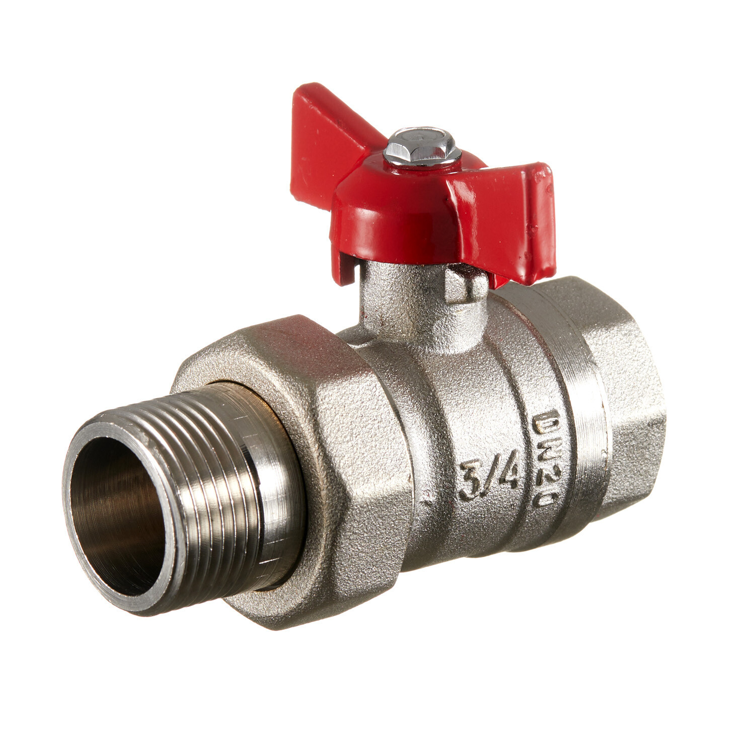 original-19471.jpg Кран шаровой латунный Valtec 3/4 ВР(г) х 3/4 НР(ш) полнопроходной бабочка с полусгоном прямой (VT.127.N.05) — изображение 1