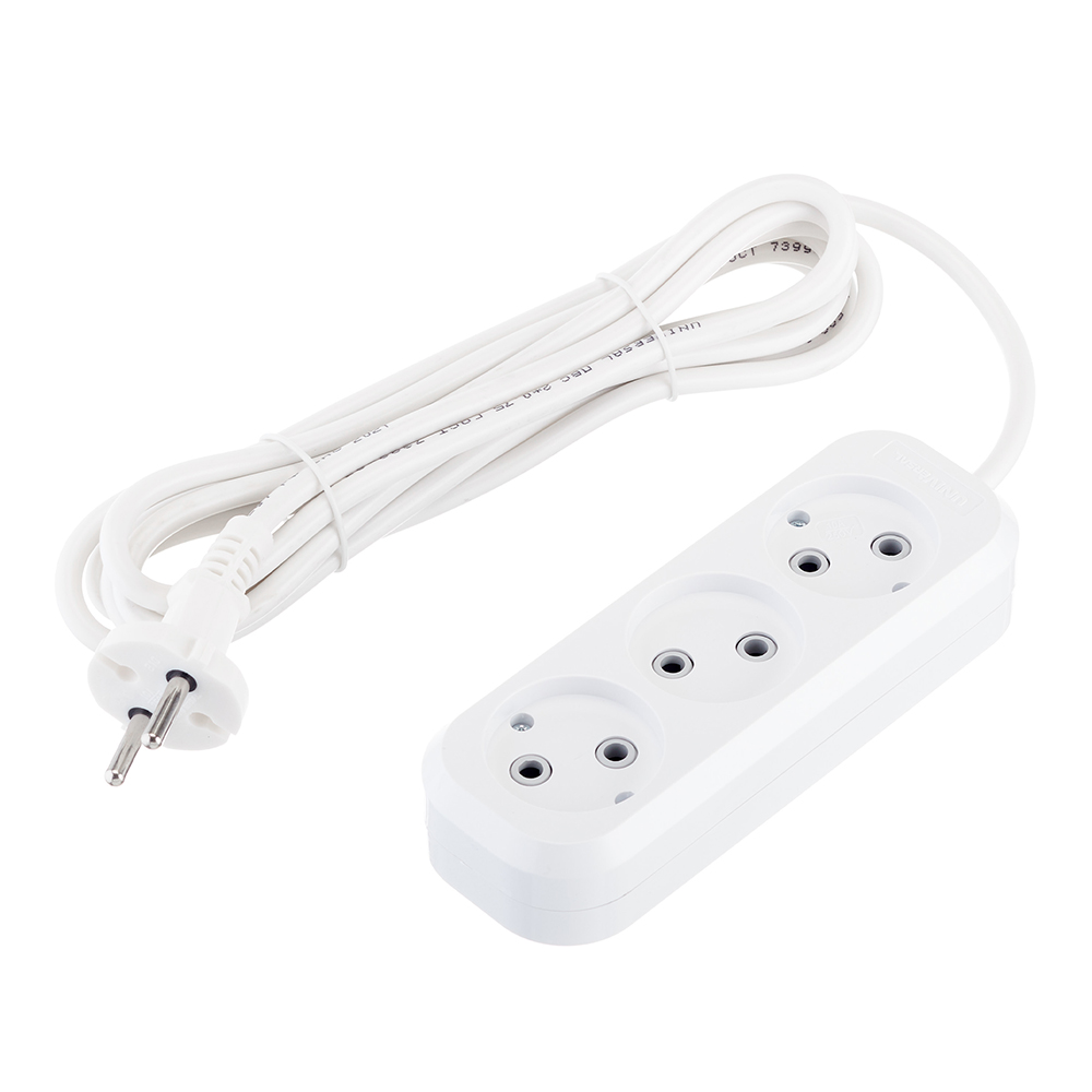 original-19554.jpg Удлинитель UNIVersal 3 розетки 3 м ПВС 2х0,75 кв.мм 10 А 2,3 кВт белый (9631964) — изображение 1