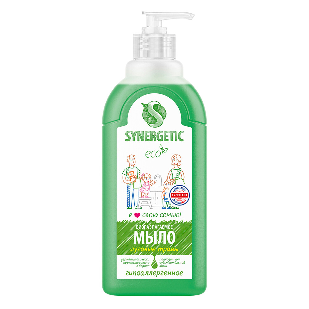 syn_soap_05l_RUS_220329 Жидкое мыло Synergetic для рук и тела луговые травы 500 мл — изображение 1