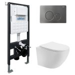 Комплект инсталляции Abber с унитазом Bequem с кнопкой никель и сиденьем микролифт (AC1100T-AC0105-AC0121NG)