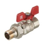 Кран шаровой латунный Stout SVB 1/2 ВР(г) х 1/2 НР(ш) полнопроходной бабочка со сгоном прямой (SVB-1007-200015)