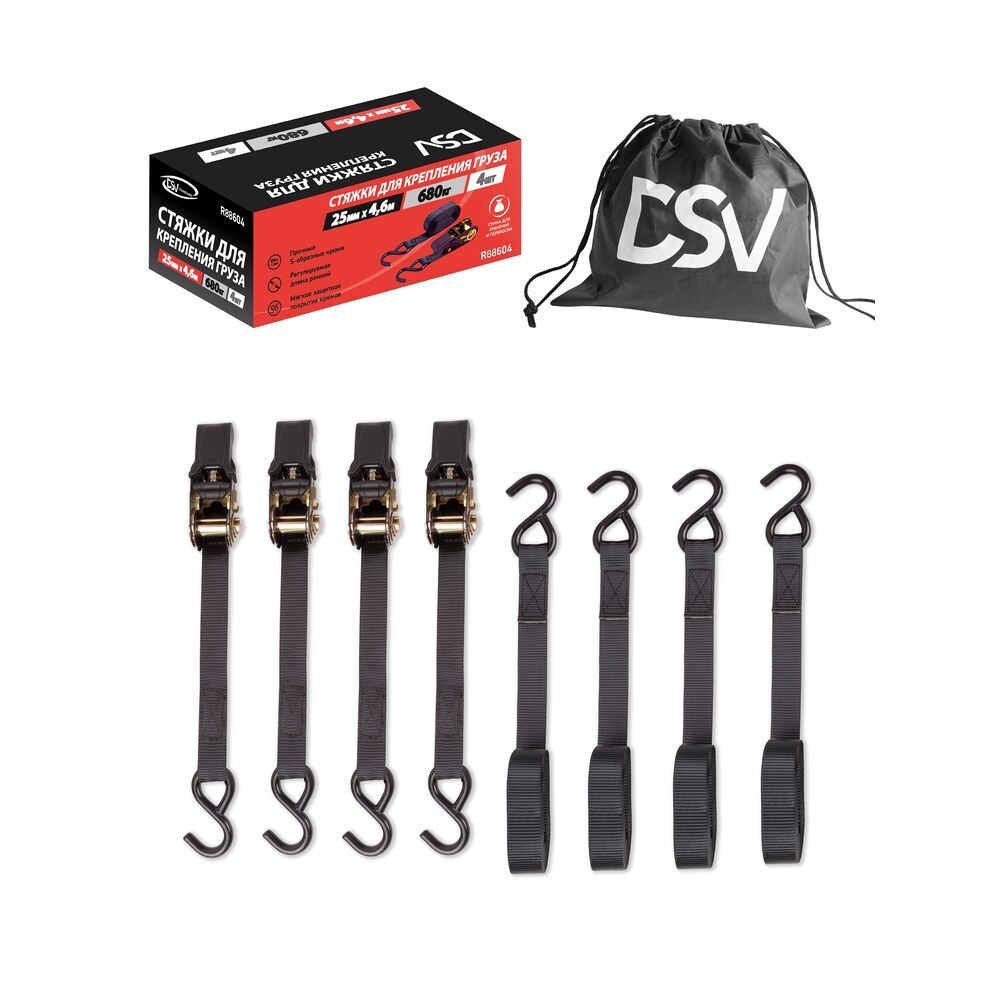 original-23017.jpg Стяжной ремень 25 мм 4,6 м (0,34 т) полиэстер DSV (4 шт.) (R88604) — изображение 1