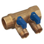 Коллектор Tiemme 1 ВР(г) х 2 выхода 1/2 НР(ш) ЕК х 1 НР(ш) с шаровыми кранами (1820042/1820006)