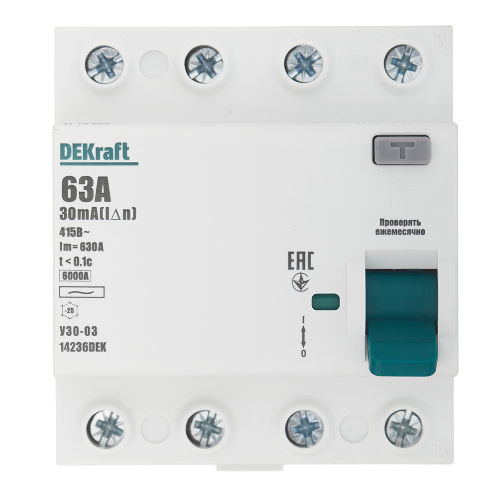 original-27022.jpg УЗО Dekraft УЗО-03 63А 3P+N тип AC 30 мА 6 кА компактное (14236DEK) — изображение 1