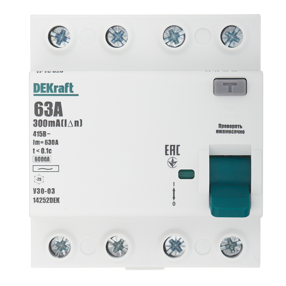 original-27023.jpg УЗО Dekraft УЗО-03 63А 3P+N тип AC 300 мА 6 кА компактное (14252DEK) — изображение 1
