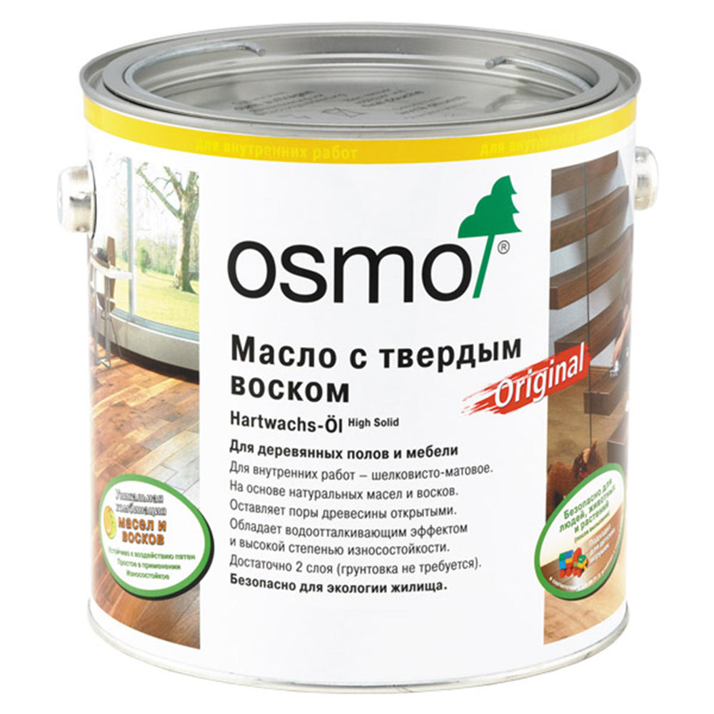 original-27035.jpg Масло Osmo Original для деревянных полов и мебели с твердым покрытием бесцветное матовое 2,5 л — изображение 1