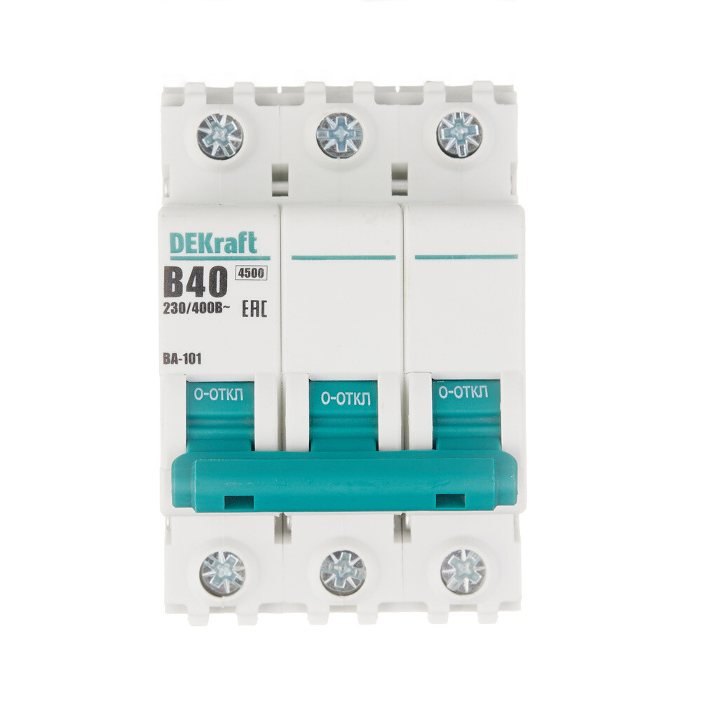 original-27751.jpg Автоматический выключатель модульный Dekraft BA-101 3P 40А тип B 4,5 кА 230/400 В (11034DEK) — изображение 1