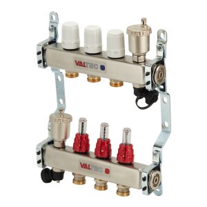 Коллекторная группа со встроенными расходомерами в сборе Valtec 1 ВР(г) х 3 выхода 3/4 НР(ш) ЕК х 1 ВР(г)
