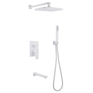 Душевая система Abber Weiss Insel встраиваемая с верхним душем с лейкой со смесителем белая матовый (AF8017FW)