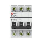 Автоматический выключатель модульный EKF Basic ВА 47-29 3P 16А тип B 4,5 кА 400 В (mcb4729-3-16-B)