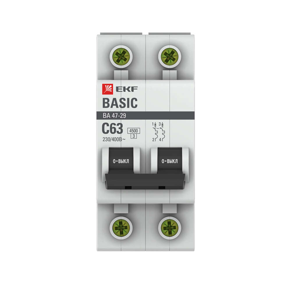 original-29859.jpg Автоматический выключатель модульный EKF Basic ВА 47-29 2P 63А тип C 4,5 кА 230 В (mcb4729-2-63C) — изображение 1