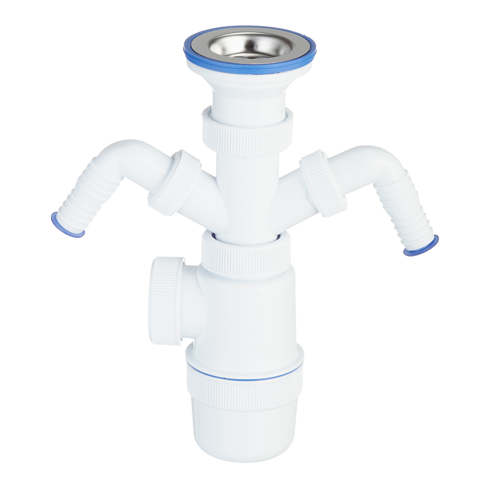 original-29982.jpg Сифон для раковины и мойки Wirquin Virplast 1 1/2х40 мм с выпуском d70 мм с двойным отводом (30986144) — изображение 1