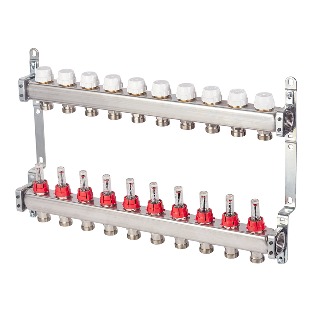 original-29998.jpg Коллекторная группа с расходомерами нержавеющая сталь Stout 1 ВР(г) х 10 выходов 3/4 НР(ш) ЕК х 1 ВР(г) — изображение 1