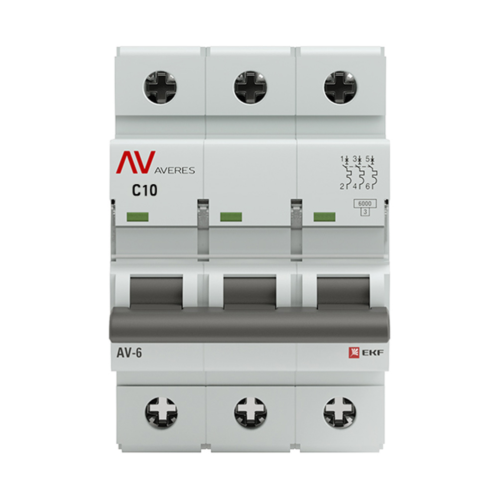 original-30214.jpg Автоматический выключатель модульный EKF Averes AV-6 3Р 10А тип C 6 кА 400 В (mcb6-3-10C-av) — изображение 1