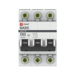 Автоматический выключатель модульный EKF Basic ВА 47-29 3P 63А тип C 4,5 кА 400 В (mcb4729-3-63C)