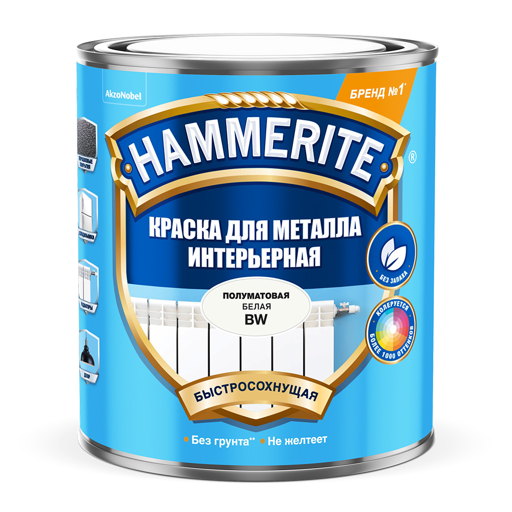 original-31109.jpg Краска по металлу интерьерная Hammerite Interior база BW белая полуматовая 0,9 л — изображение 1