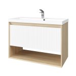 Комплект тумба с раковиной Jorno Tossony 90 см подвесная сонома светлая/белая (Toss.01.90/P/SS-W/JR)