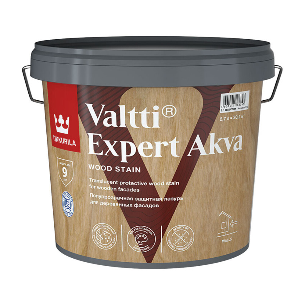original-32908.jpg Антисептик Tikkurila/Tikkivala Valtti Expert Akva декоративный для дерева бесцветный 2,7 л — изображение 1