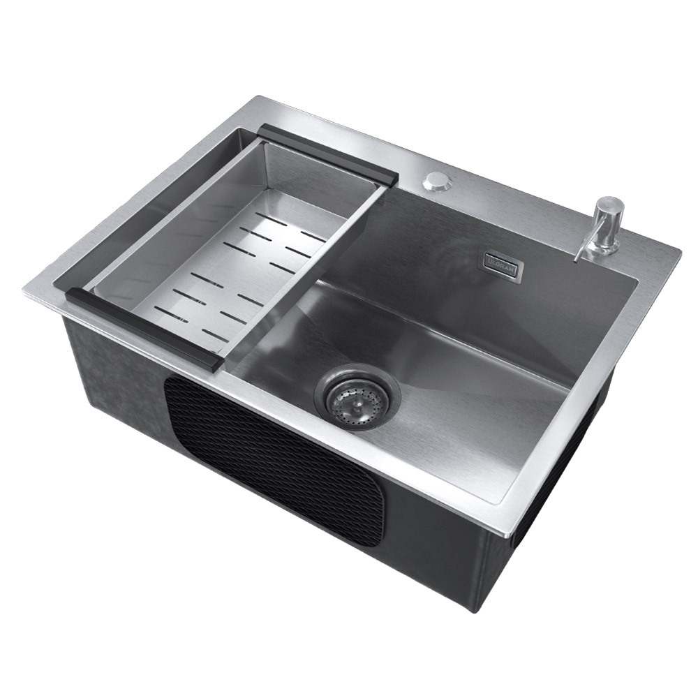 original-32990.jpg Мойка для кухни Ulgran Steel 60х45х21 см врезная с коландером и дозатором сталь (US 600-001) — изображение 1