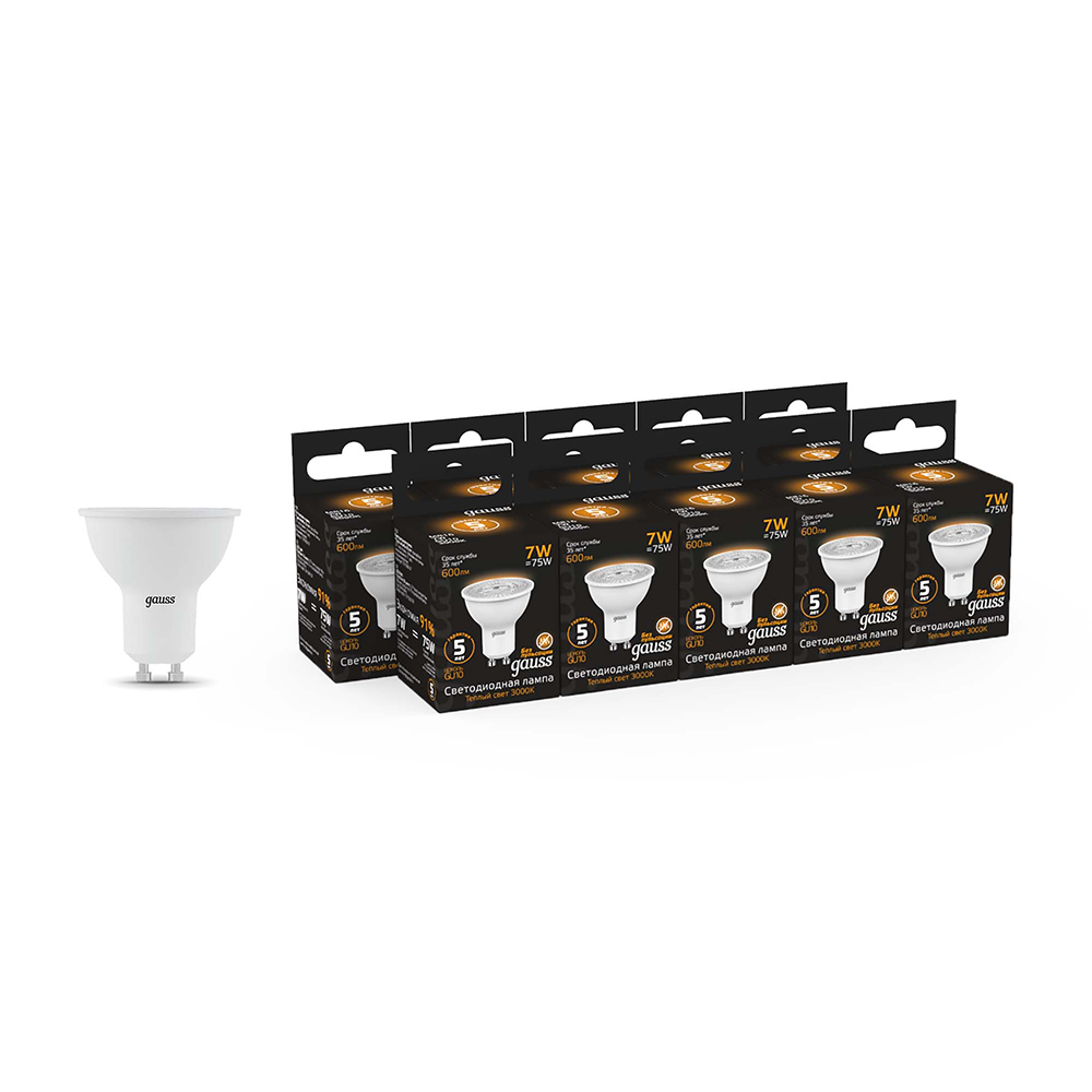 original-33801.jpg Лампа светодиодная Gauss GU10 3000К 7 Вт 600 Лм 150-265 В рефлектор MR16 матовая (10 шт.) — изображение 1