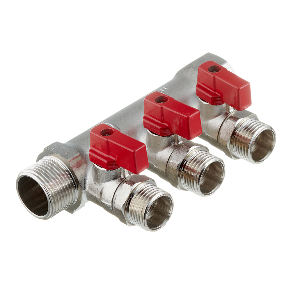 original-34183.jpg Коллектор Valtec 3/4 ВР(г) х 3 выхода 1/2 НР(ш) х 3/4 НР(ш) с шаровыми кранами (VTc.580.N.0503) — изображение 1