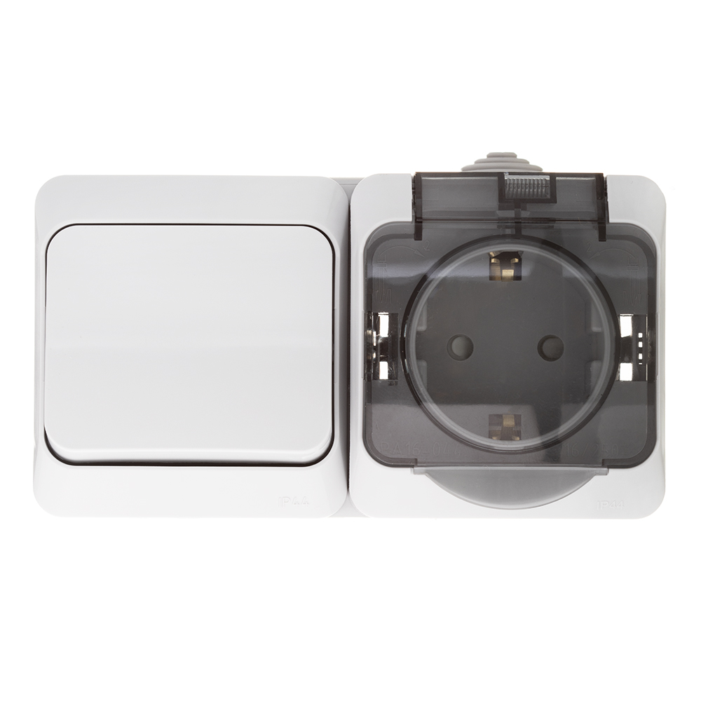 original-35157.jpg Блок выключатель и розетка Systeme Electric Этюд одноклавишный накладной серый (BPA16-241C) — изображение 1