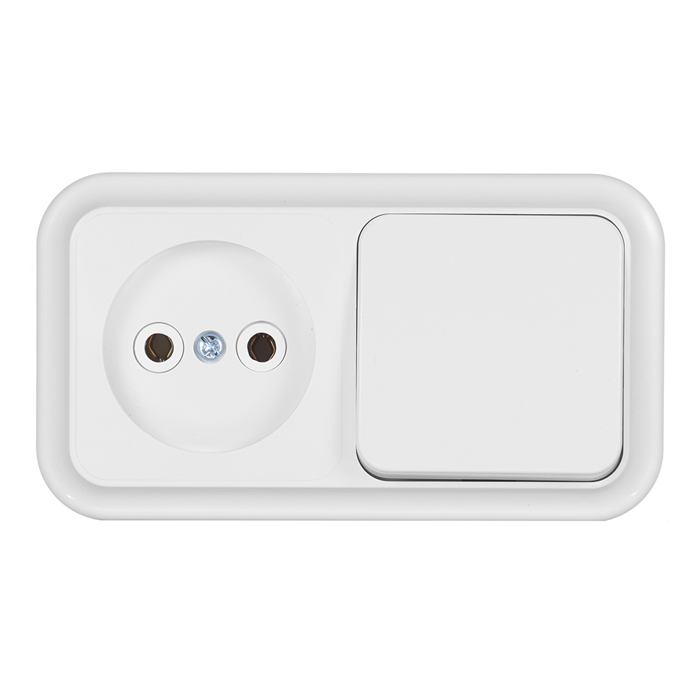 original-35248.jpg Блок выключатель и розетка Svet одноклавишный накладной белый (EV0362-5140) — изображение 1