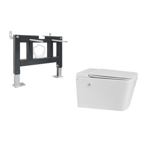 Комплект инсталляции Abber с унитазом Rechteck с кнопкой белой и сиденьем микролифт (AC1202P-AC0101P)