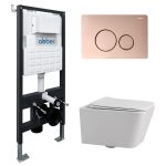 Комплект инсталляции Abber с унитазом Rechteck с кнопкой розовое золото и сиденьем микролифт (AC1201-AC0105-AC0121RG)