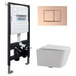 Комплект инсталляции Abber с унитазом Rechteck с кнопкой розовое золото и сиденьем микролифт (AC1201-AC0105-AC0120RG)