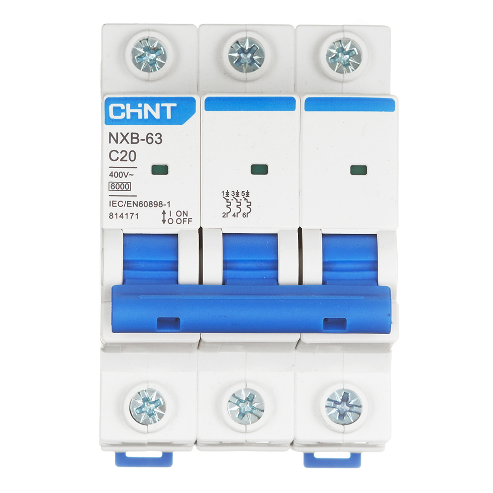 original-3828.jpg Автоматический выключатель модульный Chint NXB-63 3P 20А тип C 6 кА 400 В (814171) — изображение 1