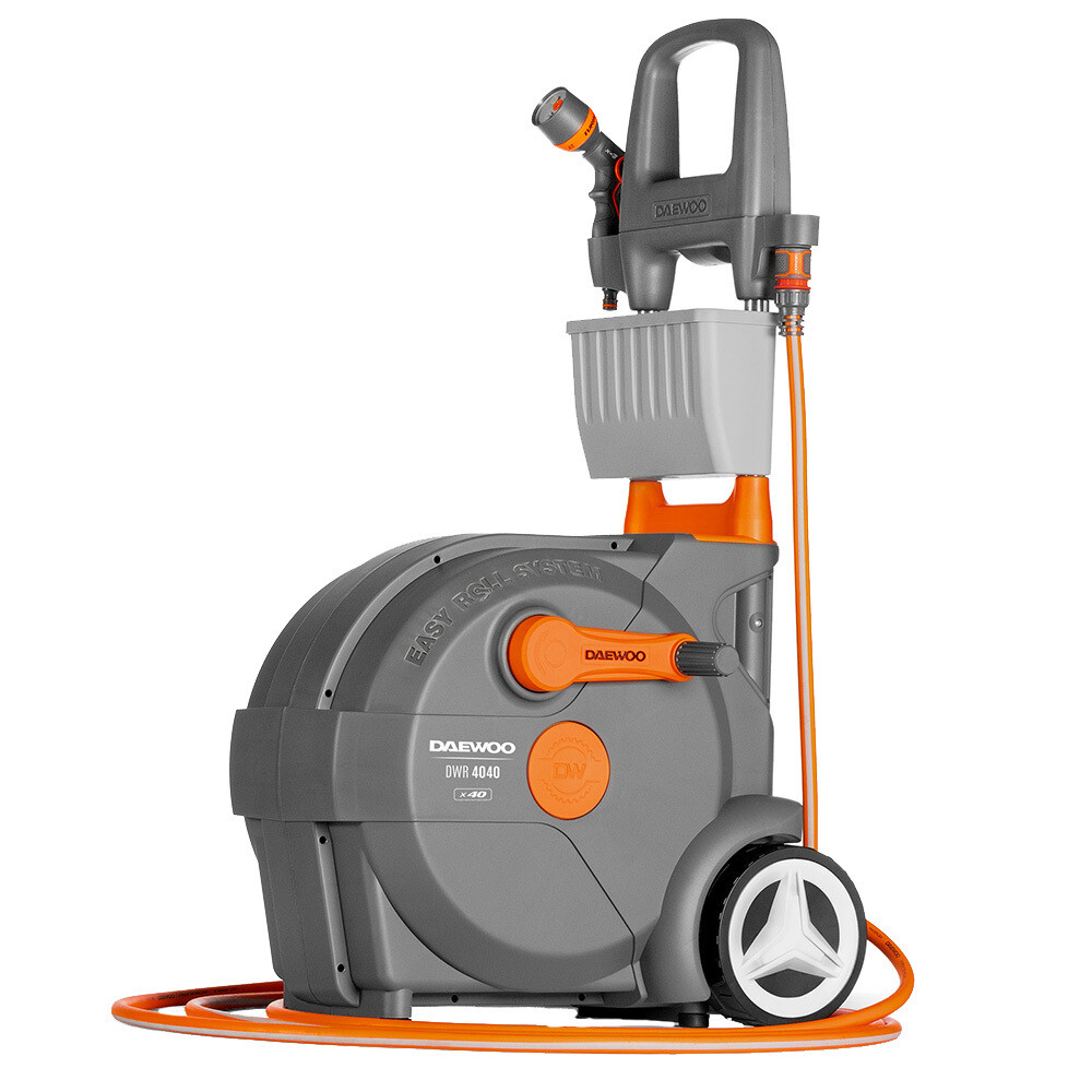 original-4661.jpg Тележка с поливочным шлангом 40 м Daewoo пластиковая с набором для полива (DWR 4040) — изображение 1