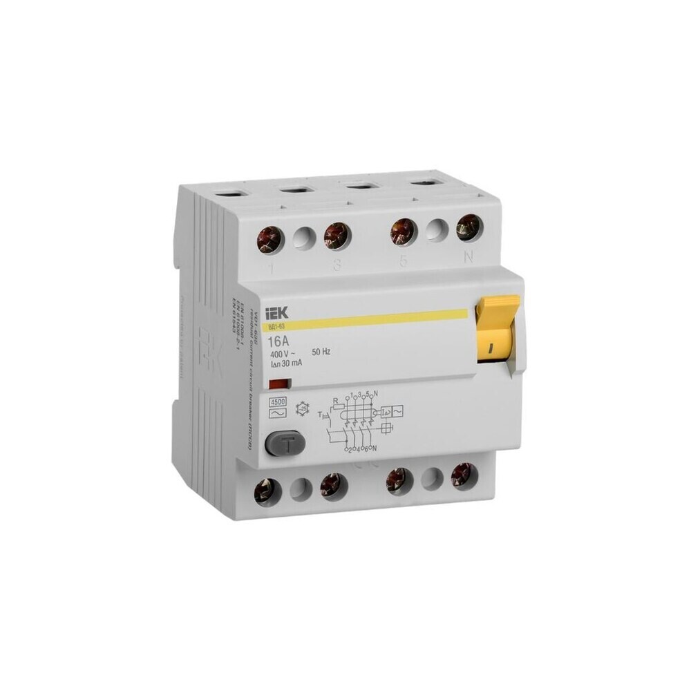 original-5122.jpg УЗО IEK ВД1-63 16А 3P+N тип AC 30 мА 4,5 кА (MDV10-4-016-030) — изображение 1