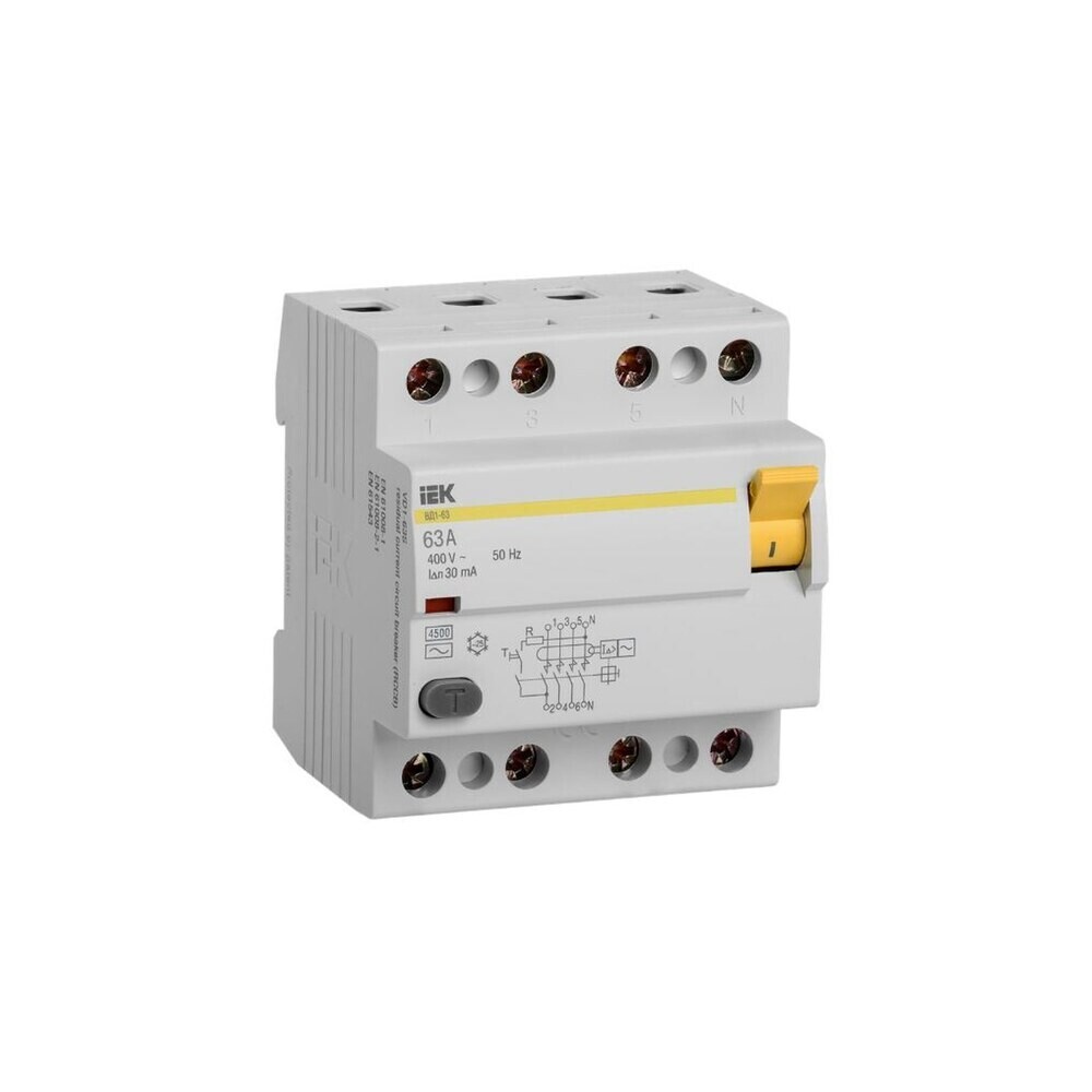 original-5206.jpg УЗО IEK ВД1-63 63А 3P+N тип AC 30 мА 4,5 кА (MDV10-4-063-030) — изображение 1