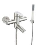 Смеситель для ванны РМС SUS124 нержавеющая сталь однорычажный с коротким изливом с лейкой (SUS124-009E)