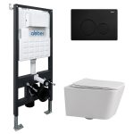 Комплект инсталляции Abber с унитазом Rechteck с кнопкой черной и сиденьем микролифт (AC1201-AC0105-AC0121MB)
