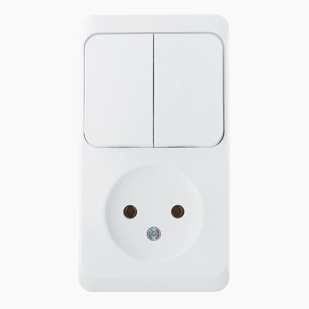original-7553.jpg Блок выключатель и розетка Systeme Electric Этюд двухклавишный накладной белый (BPA16-205B) — изображение 1