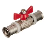 Кран шаровой латунный Valtec 16(пресс) х 16(пресс) для металлопластиковых труб бабочка прямой (VT.243.N.1616)